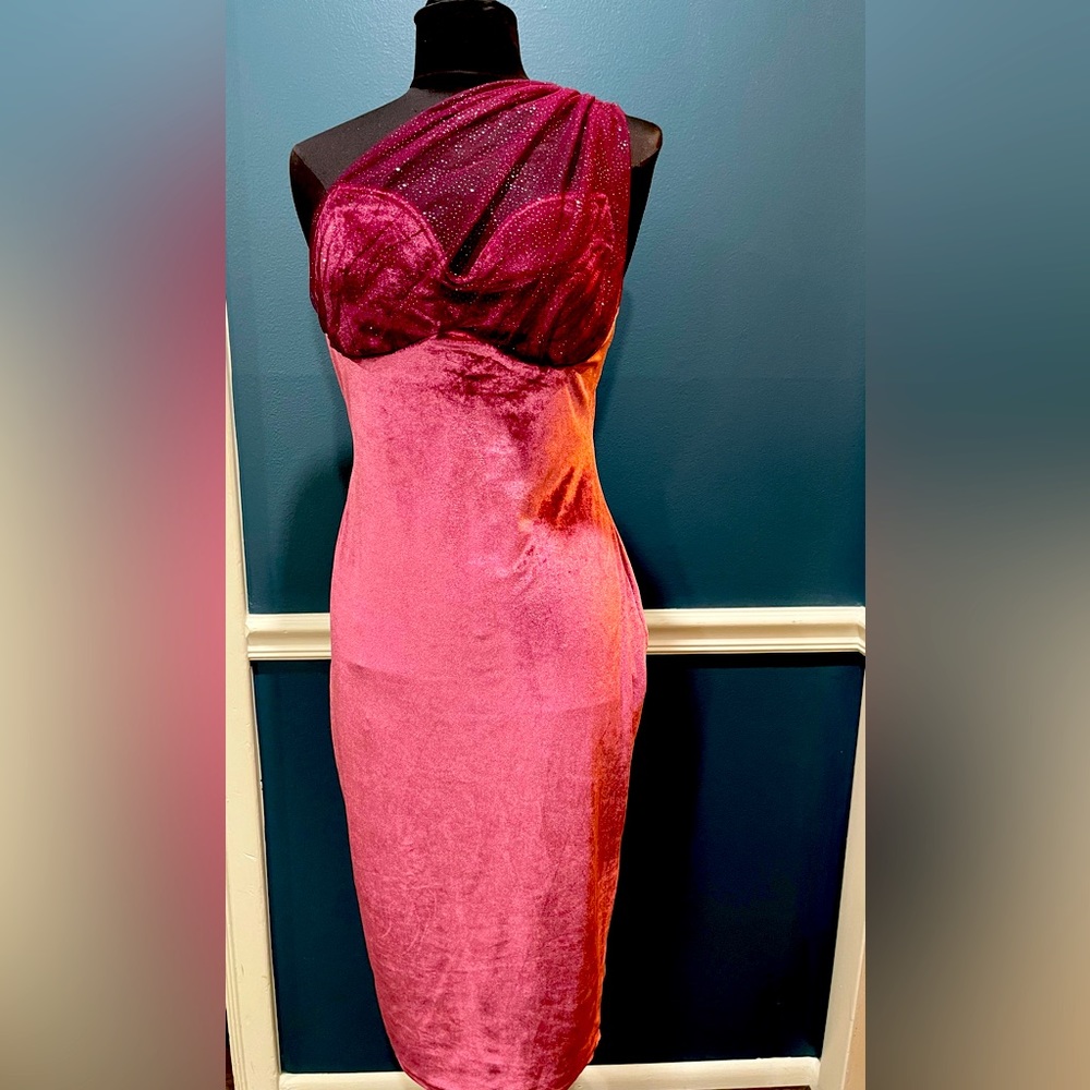 SHEIN velvet one shoulder cocktail dress